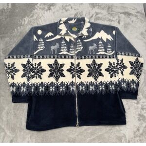 Vintage 90s Cabelas Fleece Sherpa Jacket Womens XL Winter Snowflake Nordic USA